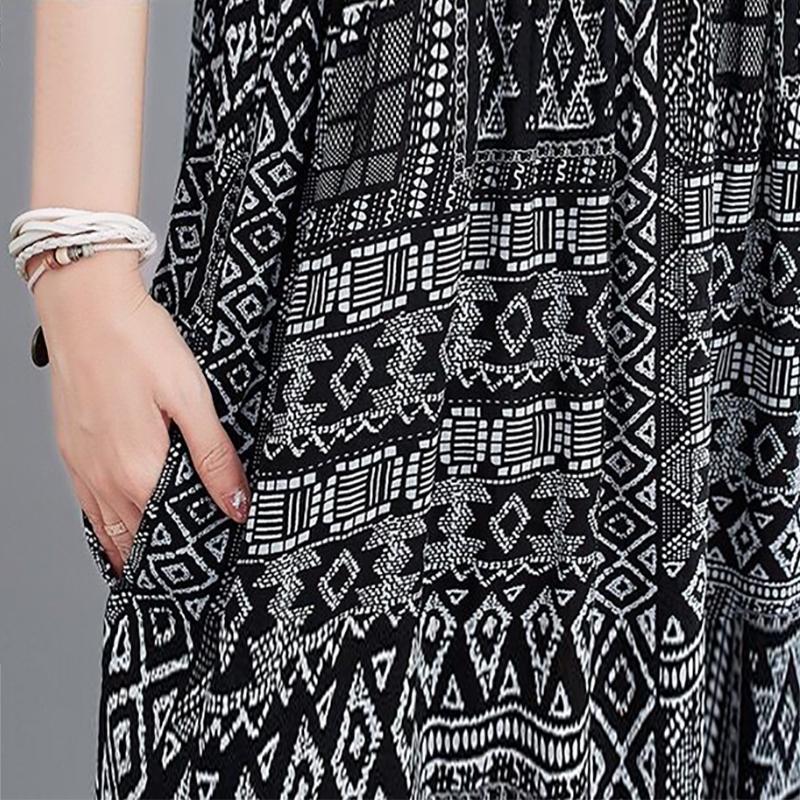 Spring and Summer Women's Skirt Literary Retro Loose Large Size Short-sleeved Women's Dress Skirt