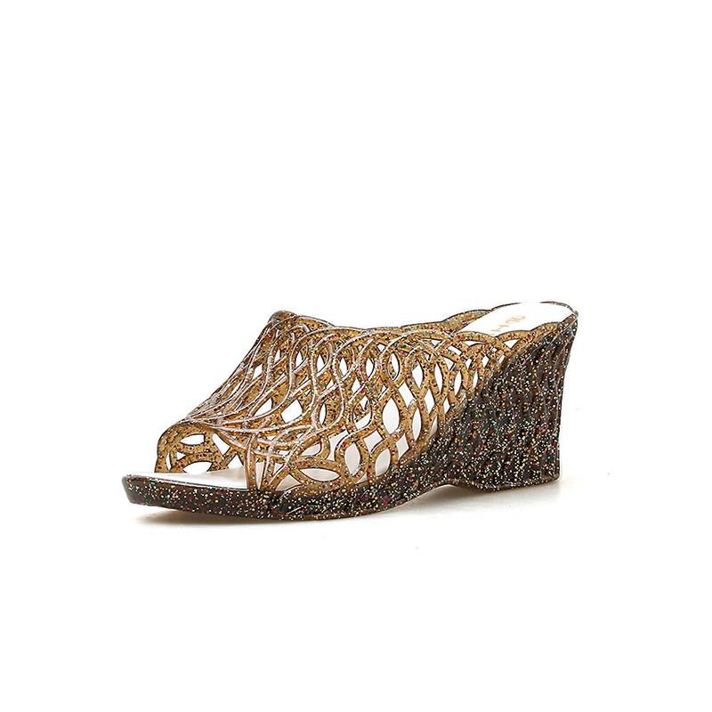 Summer Ladies Crystal Thick Bottom Wedges Plastic Sandals Jelly High-heeled Crystal Fashion Mother Non-slip Sandals One Size Smaller