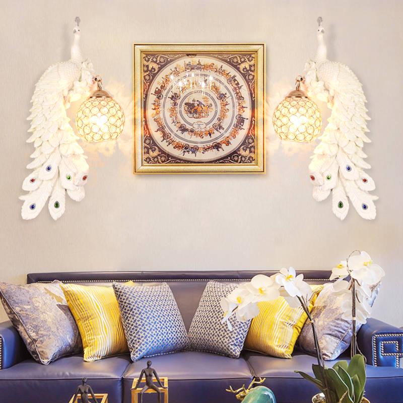 Retro peacock crystal LED wall lamp minimalist Living room background bedroom Phoenix wall lamp
