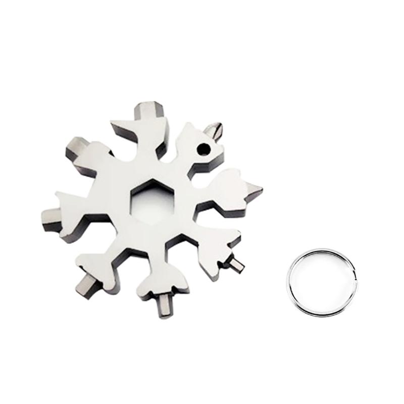 Portable 18 In 1 Mini Snowflake Multi Pocket Tool Spanner Hex Wrench Multipurpose Camp Survive Outdoor Hike Key Ring Key Chain