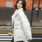 Women's Shiny Mid-length Down Jacket Winter Korean Style Loose Coat Warm Stand-collar Down Jacket