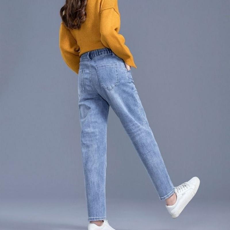 Plush Velvet High Waist Women's Jeans Spring and Autumn Loose Trousers Elastic Waist Harem Pants