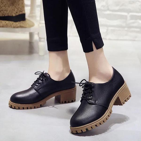 Women's Shoes Spring and Autumn Soft Leather Shoes Large Size All-match Medium Thick Heel Single Leather Shoes