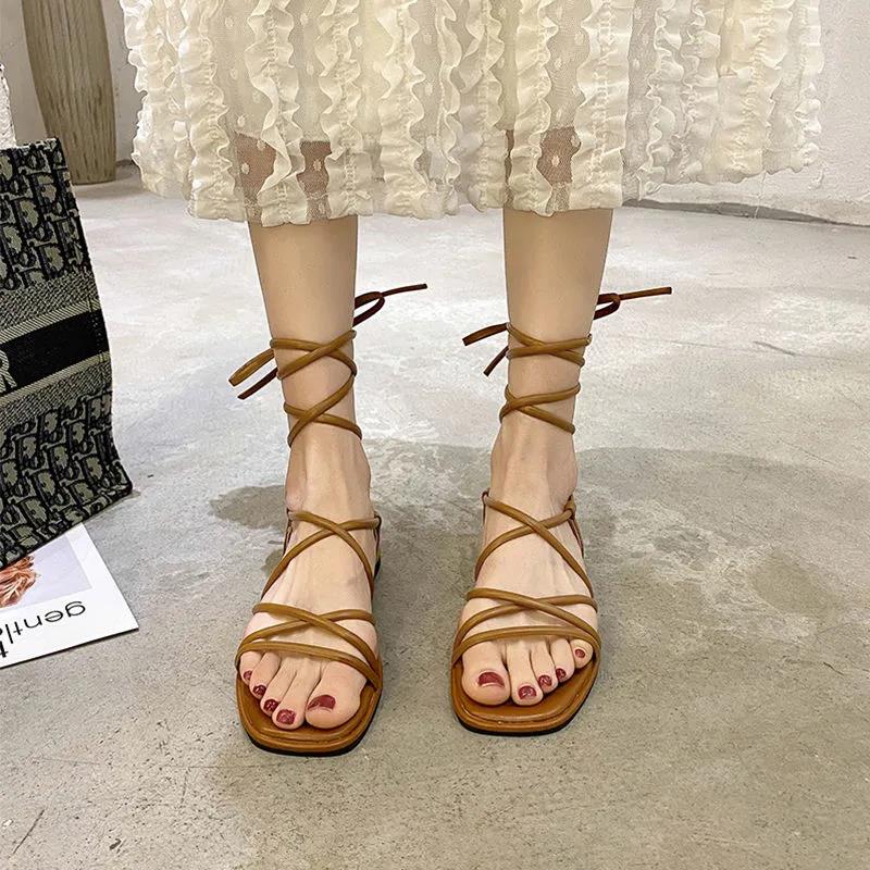 Cross Strap Sandals Women Wear Flat Holiday Beach Shoes Temperament Ladies Roman Shoes Women's Flat Strap Sexy Sandals