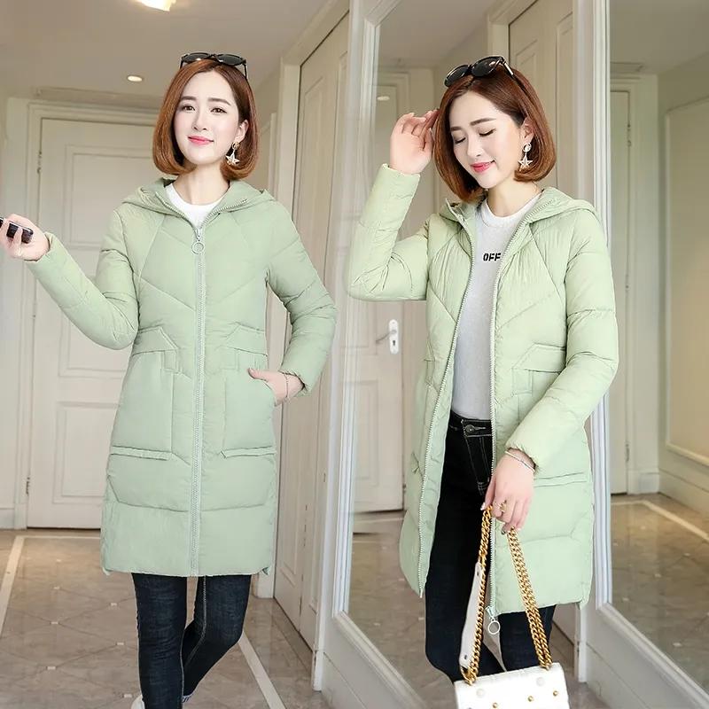 Winter Womens Parka Jacket Casual Hooded Jacket Autumn Zipper Outerwear Women Midium Long Solid Color Slim Coats Jackets