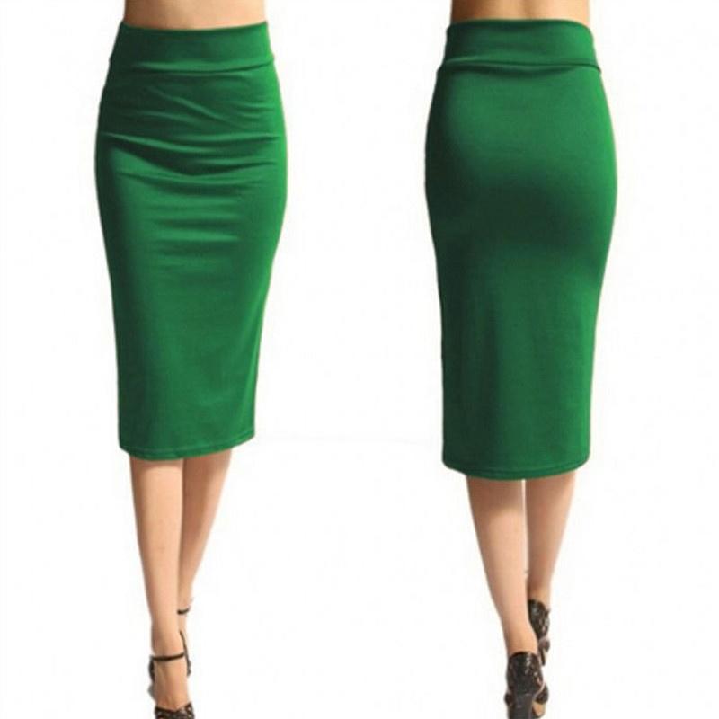 Women's Summer Solid Color Slim Mid-length Skirts Office Ladies Large Size Stretch Skinny Pencil Skirt