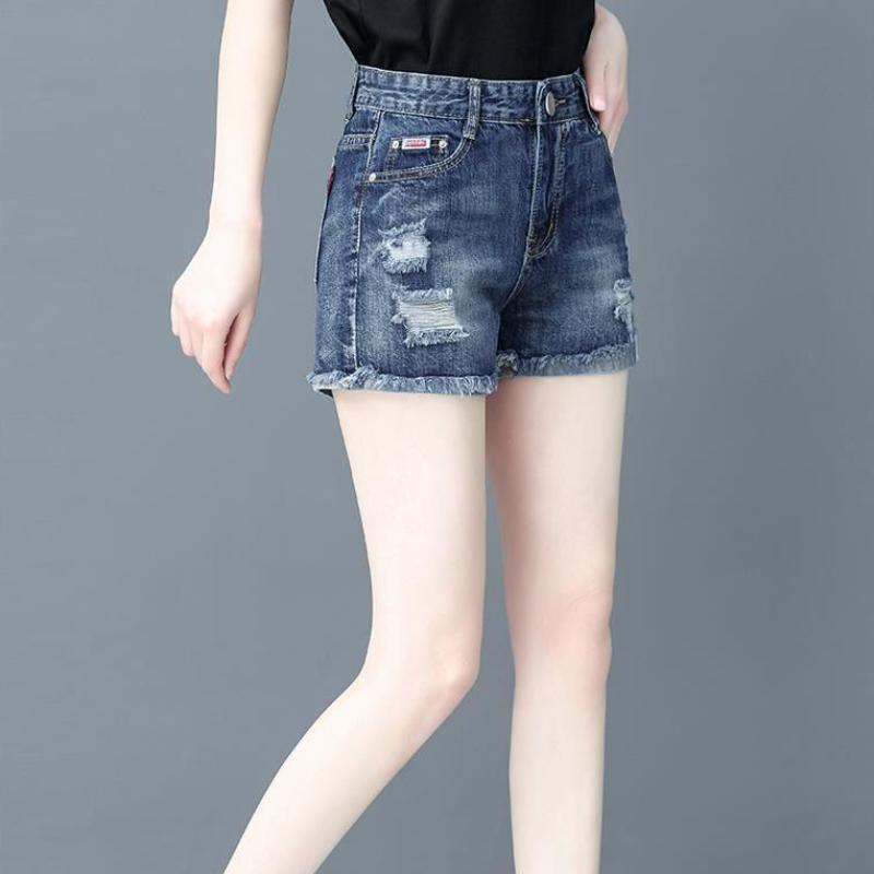 Ripped Denim Shorts Women's Summer Korean Version of Loose Thin Section Large Size Was Thin High-waisted Straight Women's Pants