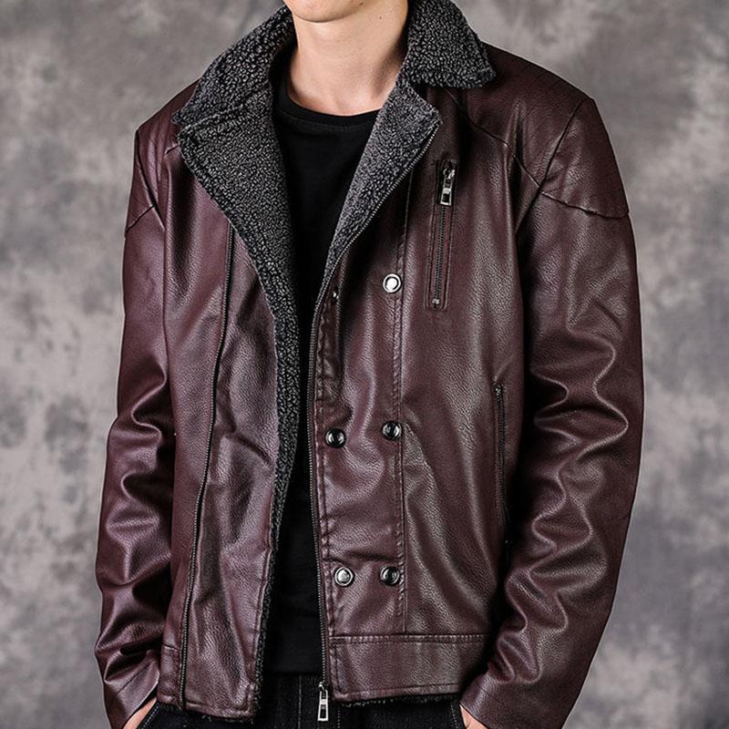 Winter Plus Velvet and Thick Fur One Youth Korean Version of Self-cultivation and Handsome PU Jacket Without Cracking