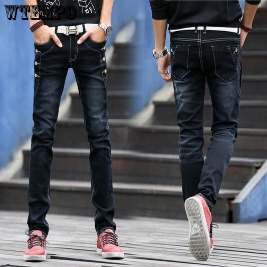 Denim Pants Fashion Jeans Men's Straight Slim Casual Pants Denim Skinny Trousers