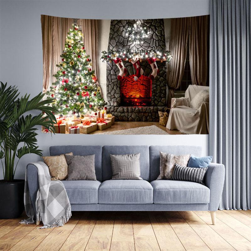 3D Christmas Tapestry Wall Hanging for Bedroom Living Room Dorm with Free String Lights