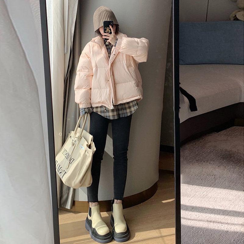 Women's Short Down Jacket Thick and Versatile Loose Bright Face Stand-up Collar Hoodless Winter Padded Jacket Warm Winter Thick Coat
