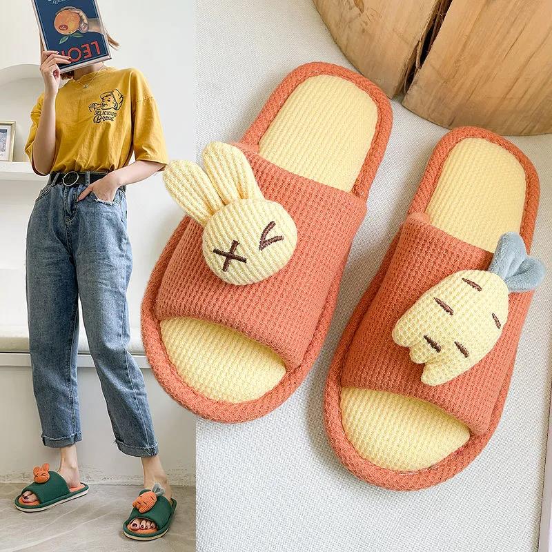 Slippers Women's Linen Slippers Parent-child Cute Home Indoor Non-slip Cotton Linen Cloth Art Spring and Autumn Children's Floor Slippers
