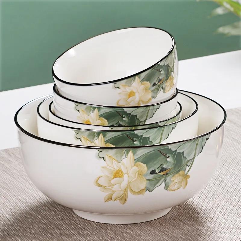 Rice Bowl Ceramic Bowl Household Rice Bowl Glazed Chinese Tableware Thickened Noodle Bowl Rice Bowl Soup Bowl Porcelain Bowl