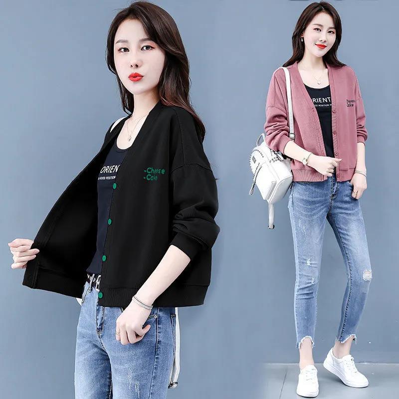 Sweater Cotton Jacket Women Korean Loose Loose Autumn and Winter Thin All-match Jacket Cardigan Sweater Short Baseball Uniform