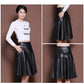 Women Spring Autumn PU Leather Skirts Lady High Waist A-line Skirt Midi Length Black Skirt Women