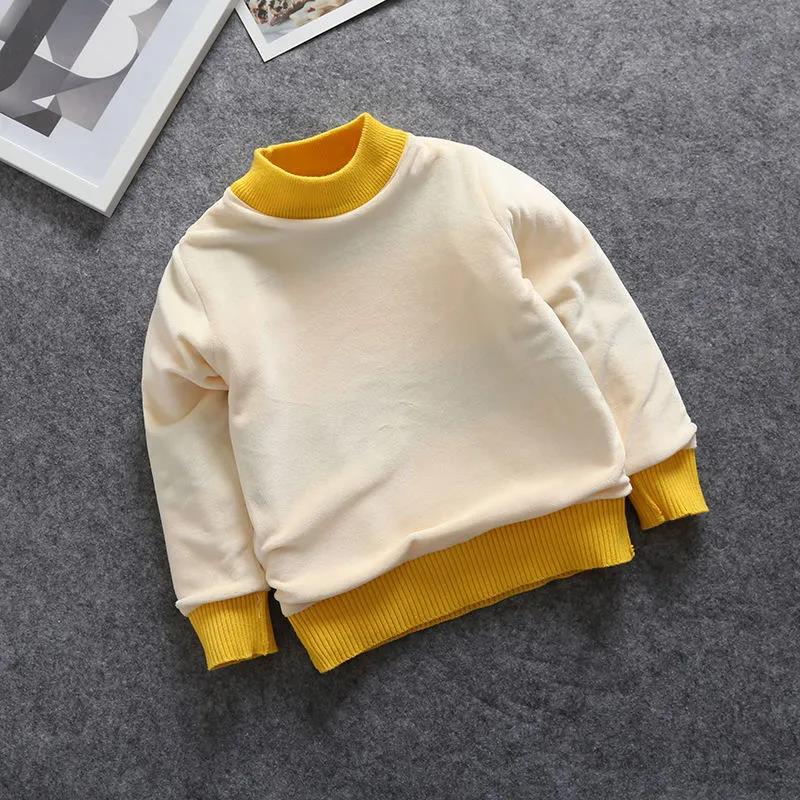 Children's Sweaters Autumn and Winter Boys' Sweaters Thickened Turtleneck Round Neck Warm Clothes Bottoming Shirt Plus Velvet