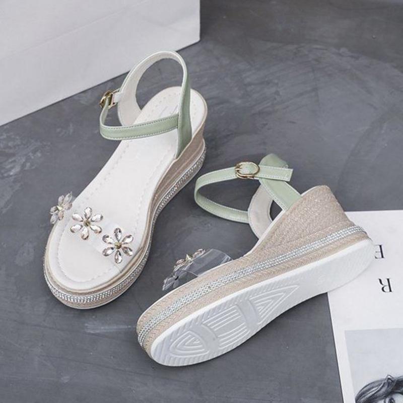 Women's Sandals Super High-heeled Wedge with Open Toe Flower Platform Sandals Waterproof Platform All-match Buckle Women's Shoes