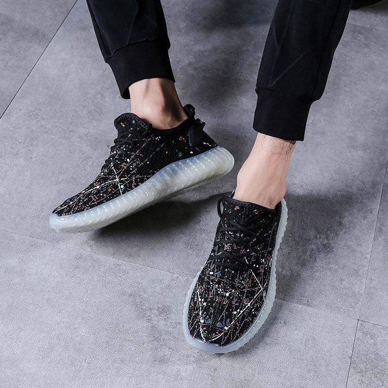 Plus Size 39-44 Men Flying Woven Mesh Sneakers Comfortable Breathable Running Basketball Shoes Students Shockproof Non-slip Gypsophila Shoes