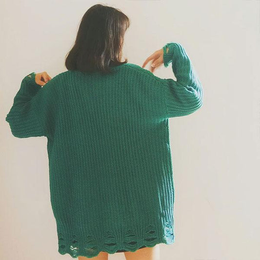 Wild Solid Color Sweater Sweater Women Loose Large Size Knitted Cardigan Sweater Women