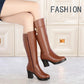 Leather Wool Winter Women's High-heeled Mid-tube Boots Thick-heeled Wool Plus Velvet Cotton Boots