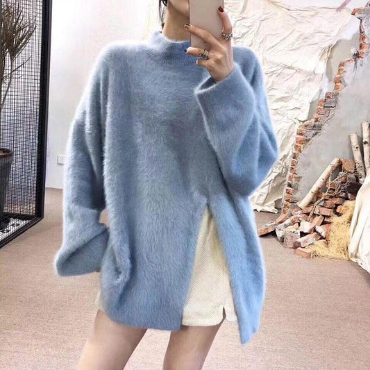 Autumn and Winter Thick Loose Sweater Mid-length Korean Base Shirt Young Women Pullover Solid Color Top