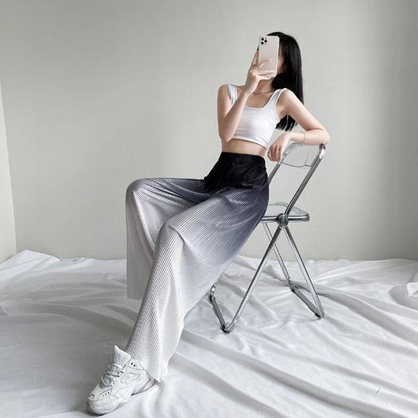 Show Leg Length Gradient Color Ice Silk Wide-leg Pants Women's High Waist Show Thin Drape Loose Straight Casual Pants Loose Jogging Trousers