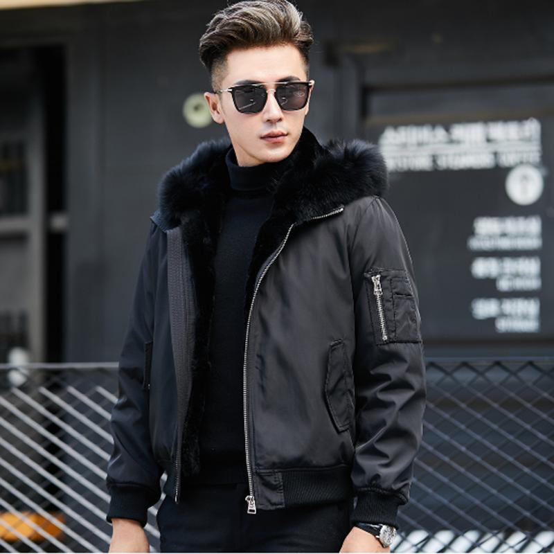 Parkas Fur One Men's Faux Fur Winter Coat Mink Fox Fur Collar Short Coat