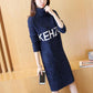 Autumn and Winter Korean Letter Sweater Skirt Thick Bottoming Shirt Mid-length Turtleneck Loose Pullover Sweater Women