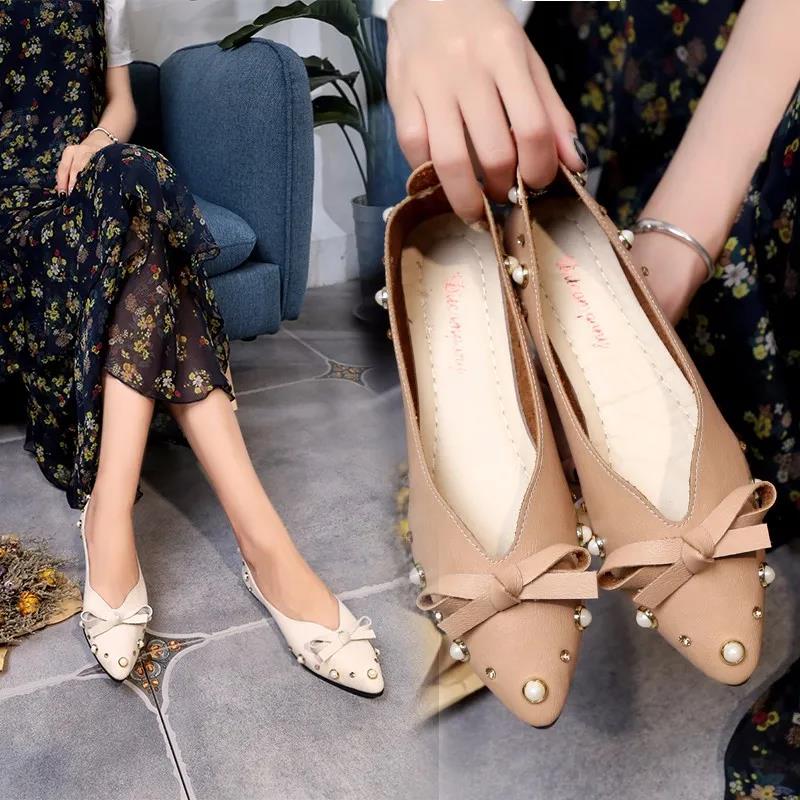 Bowknot Pointed Toe Flat Shoes Women's Soft-soled Shallow Slip-in Lightweight Flat-bottomed Shoes for Work Wear Women's Flat Shoes