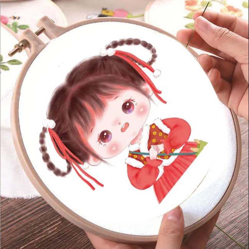 Cartoon Cross Stitch Festive Girl Handmade Simple Thread Embroidery Student Small Paintings Embroider Yourself