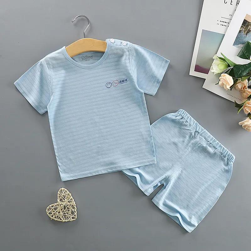 Summer Children's Short-sleeved Suit Boys and Girls T-shirt Baby Clothes Summer Baby Clothes Ultra-thin Breathable Bamboo Fiber