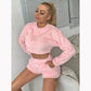 Women's Coral Fleece Double-sided Fleece Homewear Long-sleeved Top Shorts Suit Sexy Sports Outerwear Pajamas Set Winter Warm Pyjamas Suits