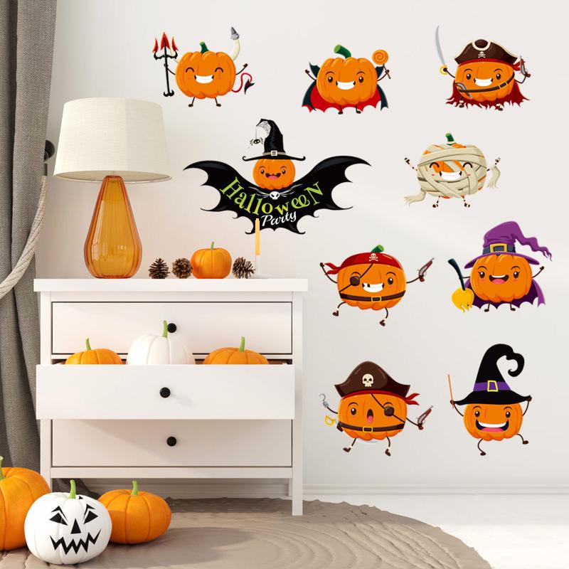 Glass door window stickers Halloween pumpkin lamp wall stickers
