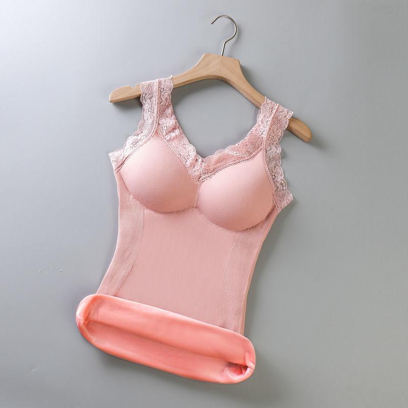 Women's Warm Vest Plus Fat Plus Sling Gather Underwear Thickening Plus Velvet Sexy Bottoming Shirt with Built-in Chest Pad