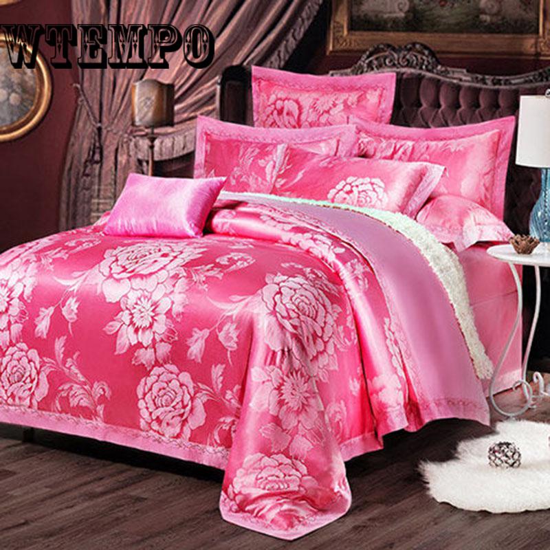 Luxury Satin Jacquard Queen King Bedding Set Bed cover Cotton Bedsheet Duvet Cover Bed set