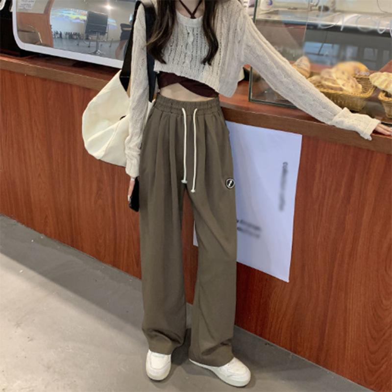 Drawstring Sports Pants Women's Spring and Summer High Waist Straight Loose Drape Pants Casual Lazy Wind Wide Leg Pants