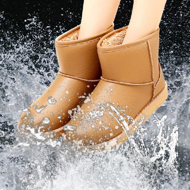 Snow Boots Women's Leather Mid-tube Korean Version Plus Velvet Non-slip Waterproof Women's Boots Cotton Shoes Winter Shoes