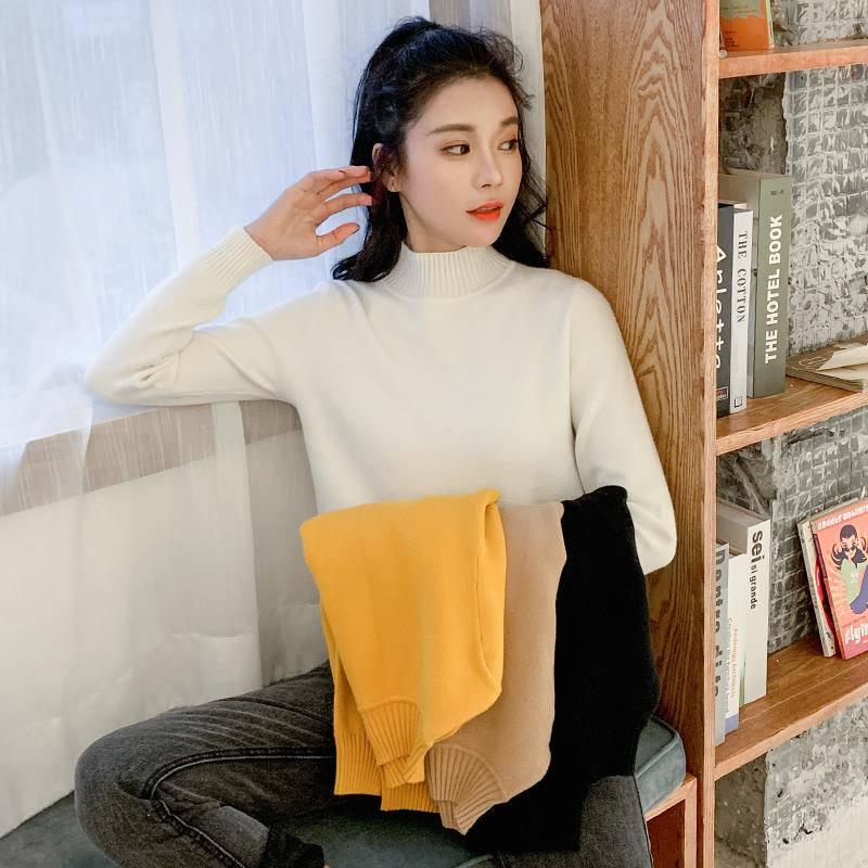 Pofulove Half Turtleneck Sweater Women's Autumn Winter Fashion Pullover Bottoming Sweater Shirt