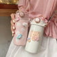 350/480ml Cartoons Stainless Steel Vacuum Flask Coffee Tea Milk Travel Straw Cup Cute Bear Water Bottle Insulated Thermos