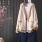 Women's Splicing Color Long-sleeved Sweater Early Autumn Hooded Knitted Cardigan Loose Button V-neck Top All-match