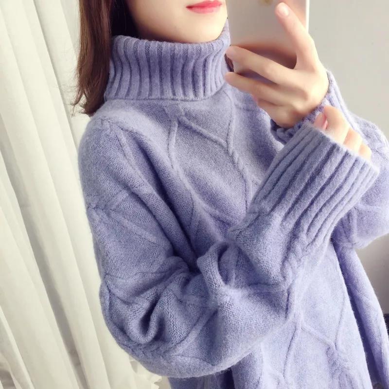 Ladies Sweater Loose and Lazy Autumn and Winter Thick Warm Knit Outer Wear Turtleneck Bottoming Shirt