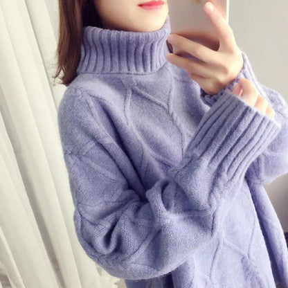 Ladies Sweater Loose and Lazy Autumn and Winter Thick Warm Knit Outer Wear Turtleneck Bottoming Shirt