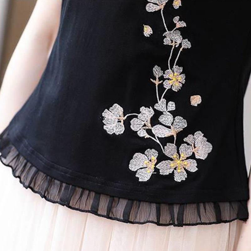 Women's Short Sleeve T-Shirt Ruffle Summer Round Neck Slim Print Top
