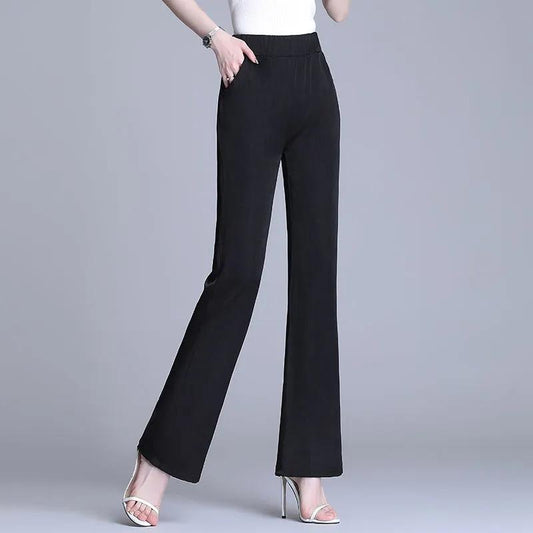 Women's Summer Breathable Thin Tencel Jeans Loose Straight Nineth Elastic High Waist Pants Business Casual Pants Bell-bottomed Trousers