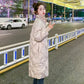 Women's Mid-length Cotton-padded Jacket with Stand-up Collar Korean Style Shiny Cotton Jacket