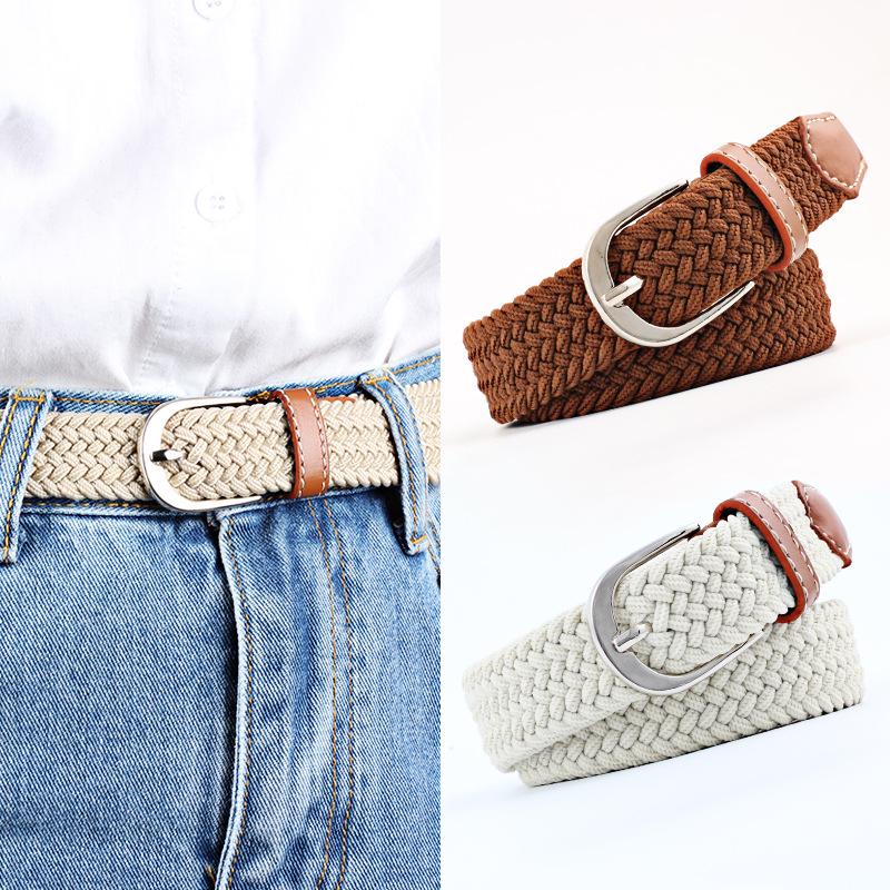 Belt Women Causal Leather Cover Buckle Woven Elastic Stretch Golf Wide Canvas Belts