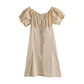 Little Lady Simple Solid Elegant Dress Vintage Square Collar Large Size Slim Graceful Party Dress