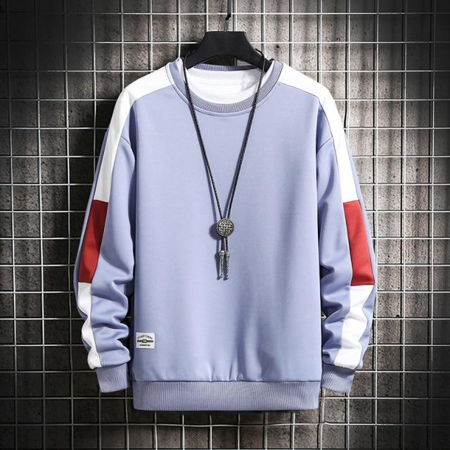 Long Sleeve Harajuku Sweatshirts Men Fashion 12 Color Hoodie Mens Casual O-Neck Patchwork Sweatshirt for Young Men