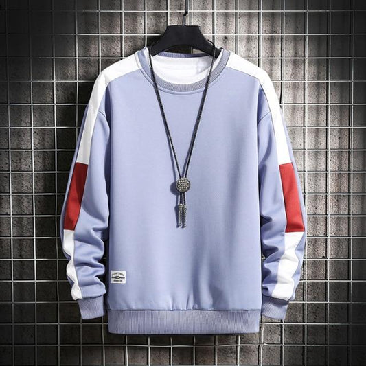 Long Sleeve Harajuku Sweatshirts Men Fashion 12 Color Hoodie Mens Casual O-Neck Patchwork Sweatshirt for Young Men