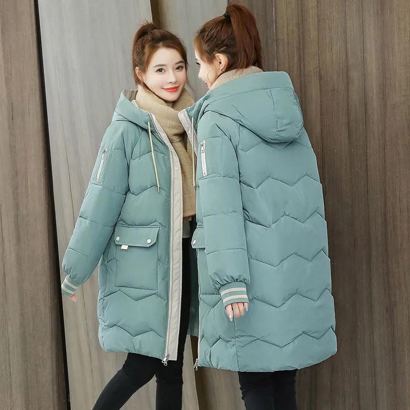 Women Winter Coat Long Down Jacket Hooded Slim Fashion Parkas Autumn Thicken Warm Outercoat Black Solid Harajuku Plus Size Female Clothes